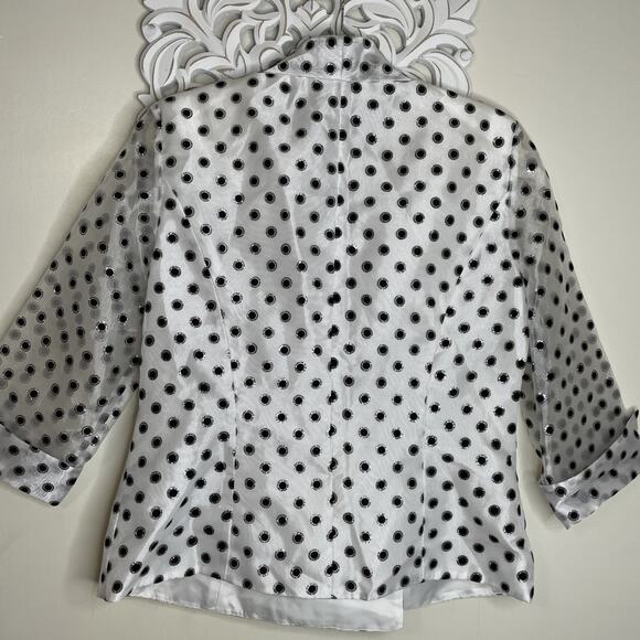 DRESSBARN COLLECTION 12 Collared Sparkly Blazer Rhinestone Clasp WHITE BLACK - Picture 12 of 16